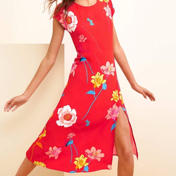 LOFT Dresses & Skirts - LOFT DRESS Lily Cap Sleeve Midi BRIGHT RED ORANGE